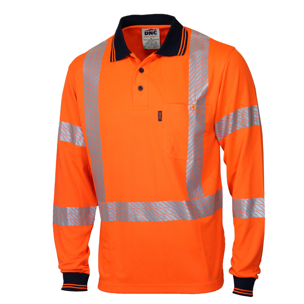 HiVis Segmented Tape "X" Back Polo - LS — DNC Workwear colour image