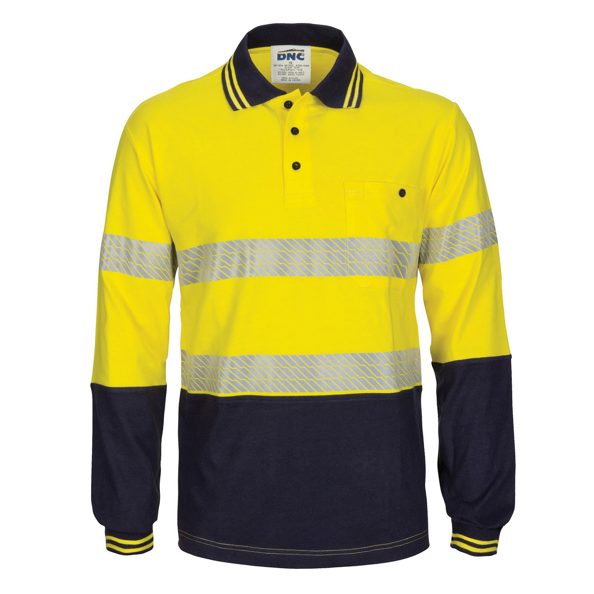 HIVIS Segment Tape Cotton Jersey Polo - Long Sleeve — DNC Workwear colour image