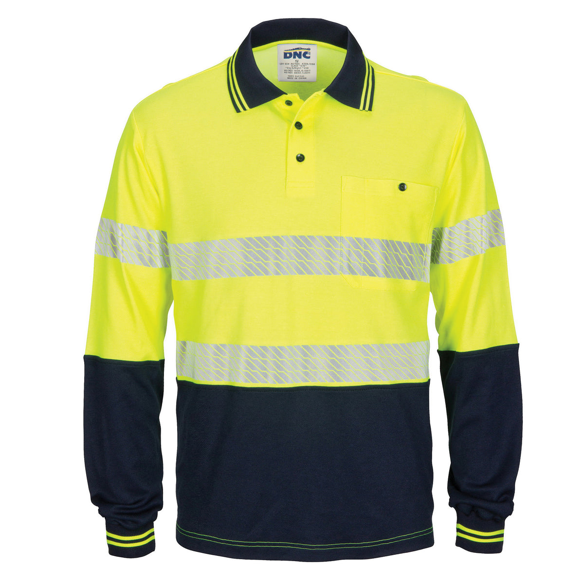 HIVIS Segment Taped Cotton Backed Polo - Long Sleeve — DNC Workwear colour image