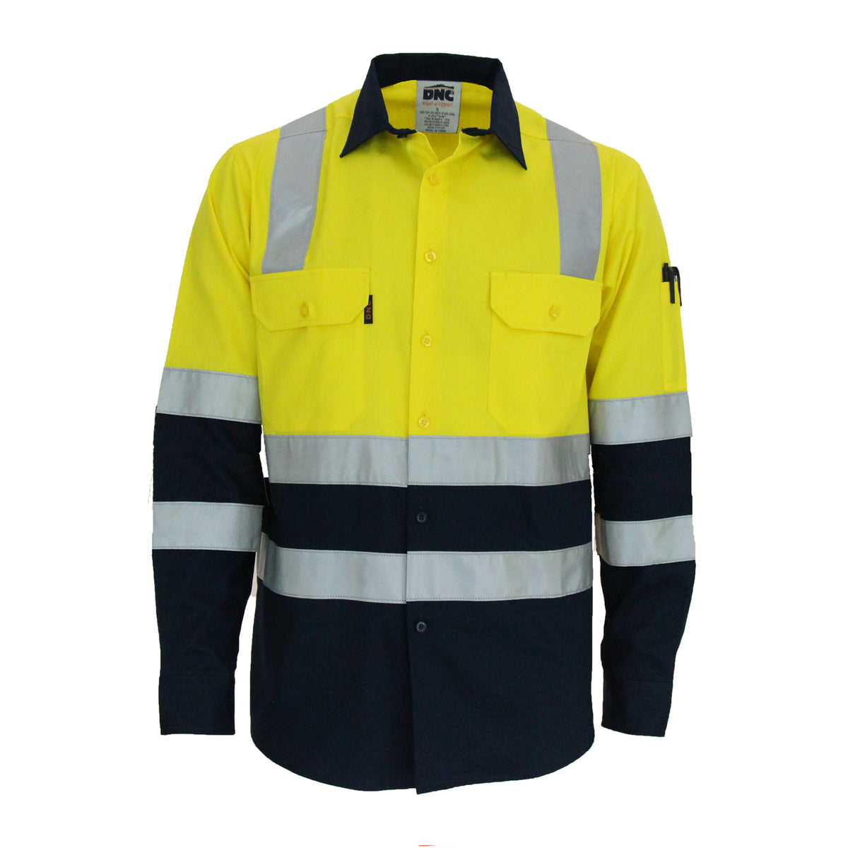 HiVis Two Tone L/W Cotton Bio-Motion & "X" Back Shirt with CSR R/Tape - L/S — DNC Workwear colour image