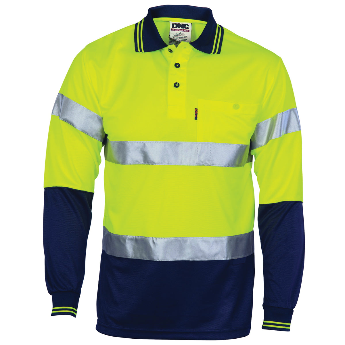 HiVis D/N Cool Breathe Polo Shirt With CSR R/Tape - Long Sleeve — DNC Workwear colour image