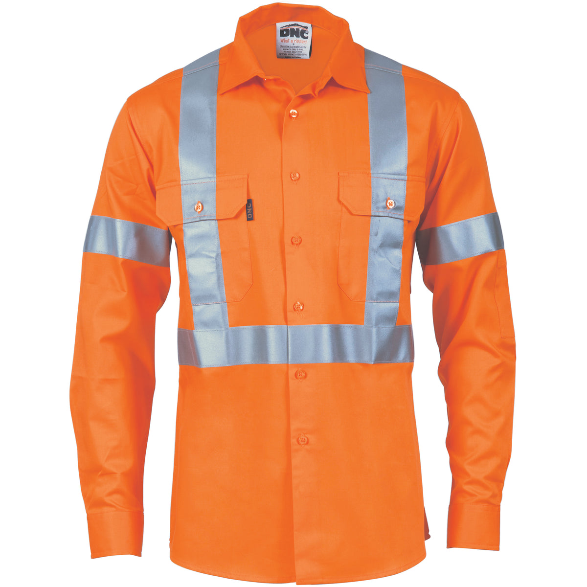 HiVis Cool-Breeze Cotton Shirt with "X" Back & Additional 3M R/Tape on Tail - Long Sleeve — DNC Workwear
