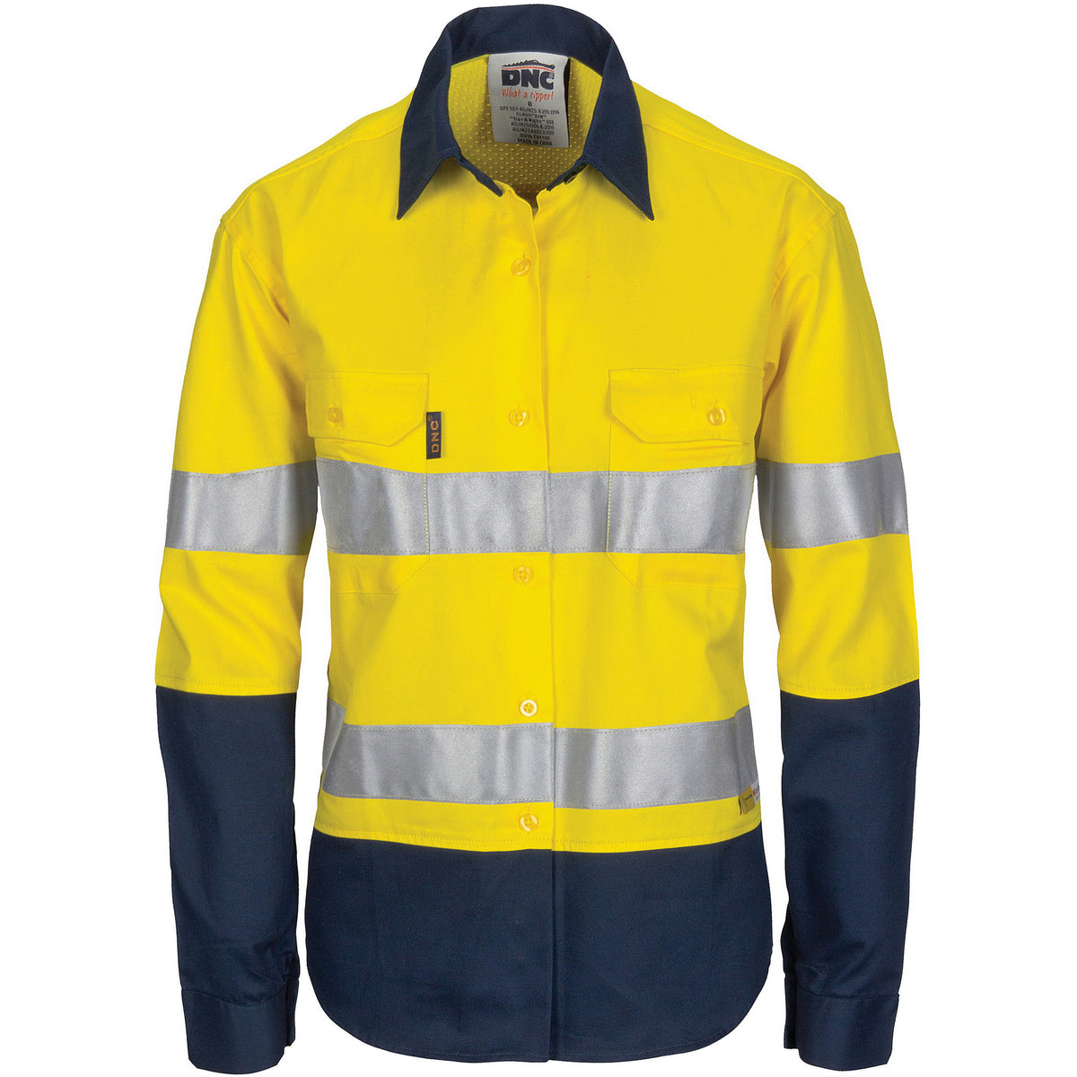 Ladies HiVis 3 Way Cool-Breeze Cotton Shirt with Gusset Sleeve, CSR R/Tape - Long Sleeve — DNC Workwear colour image