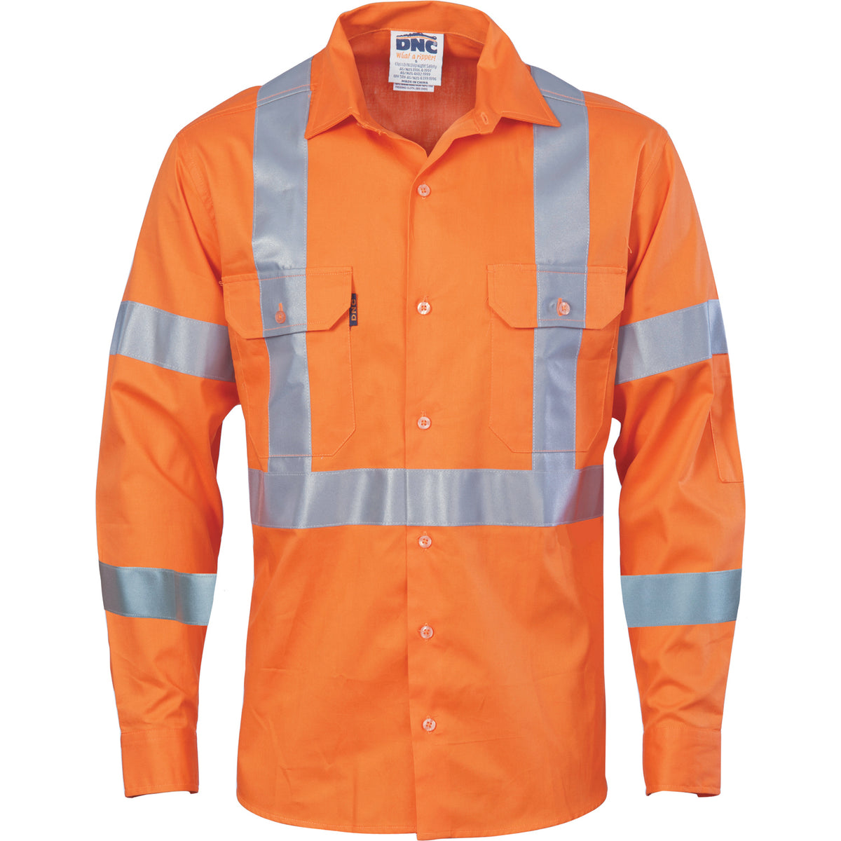 HiVis Cool-Breeze Cotton Shirt with Double Hoop on Arms & "X" Back CSR R/Tape - Long Sleeve — DNC Workwear colour image