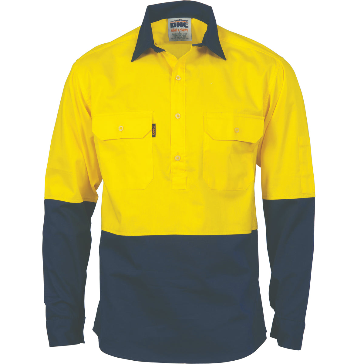HiVis Two Tone Close Front Cotton Drill Shirt with Gusset Sleeve - Long Sleeve — DNC Workwear colour image
