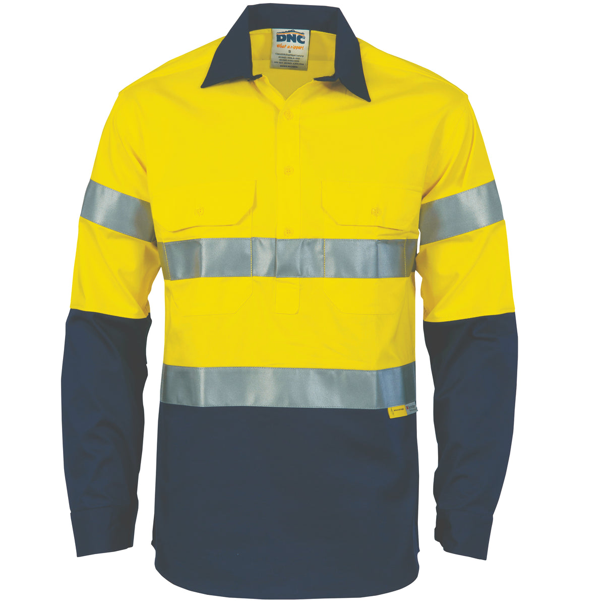 HiVis Two Tone Closed Front Cotton Shirt with CSR R/Tape — DNC Workwear colour image