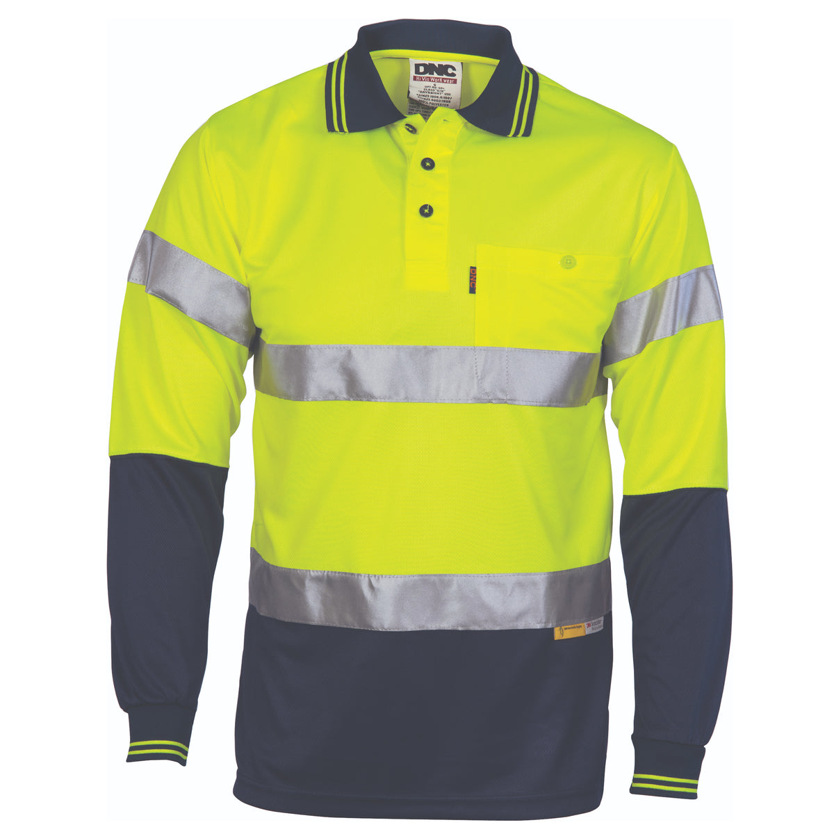 HiVis D/N Cool-Breathe Polo Shirt with 3M 8906 R/Tape - Long Sleeve — DNC Workwear colour image