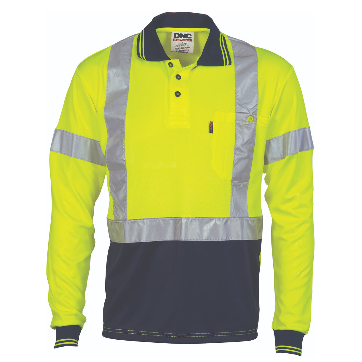 HiVis D/N Cool-Breathe Polo Shirt "X" Back CSR R/Tape - Long Sleeve — DNC Workwear colour image