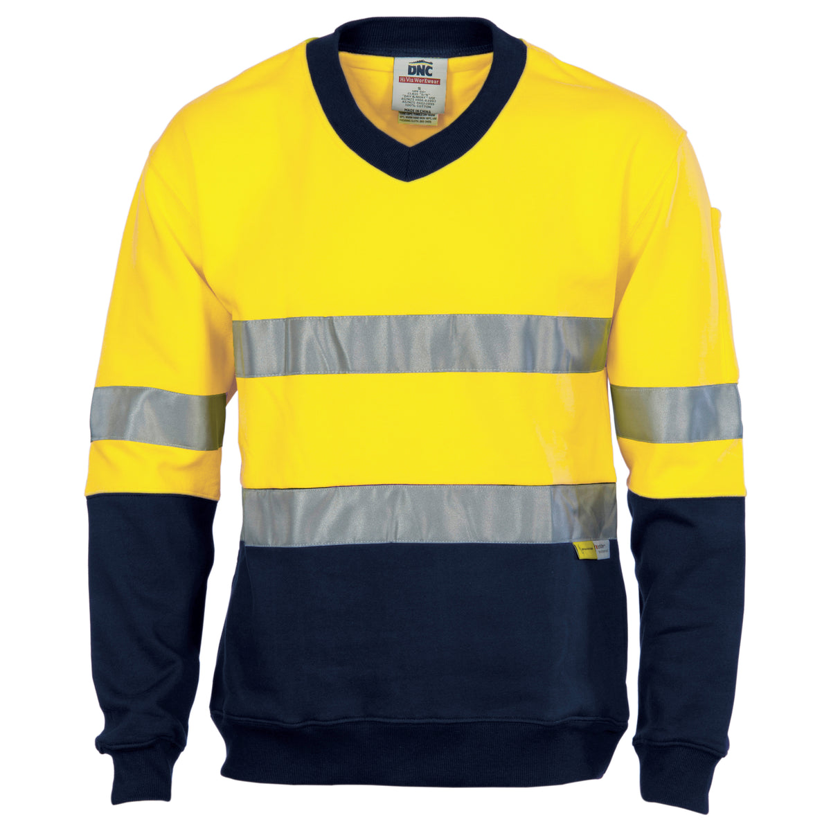 HiVis Two Tone Cotton Fleecy Sweatshirt V-Neck with CSR R/Tape — DNC Workwear colour image