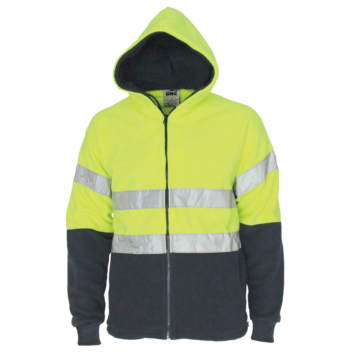 Hivis full zip polar fleece hoodie with CSR R/tape — DNC Workwear colour image