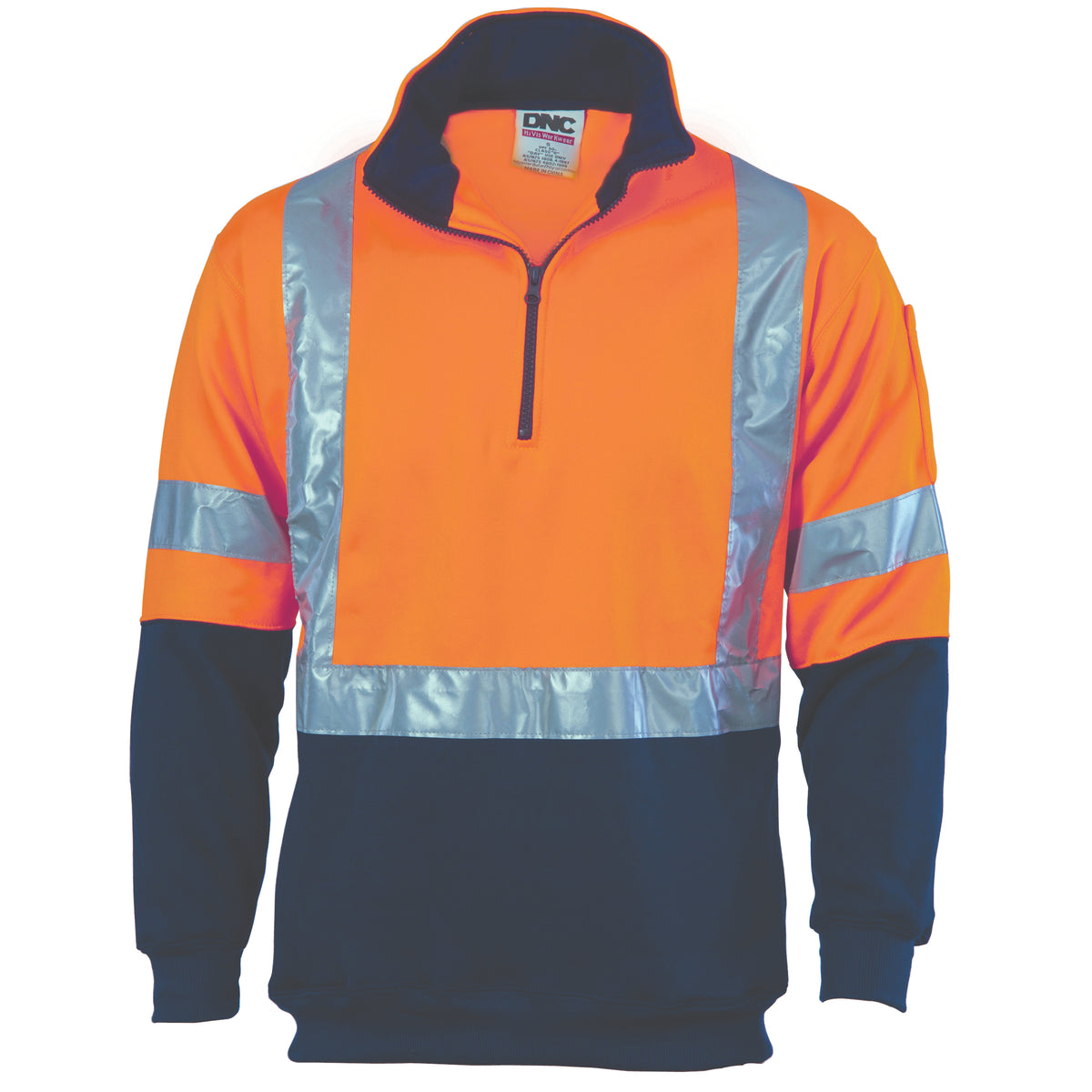 HiVis 1/2 Zip Fleecy with "X" Back & Additional CSR R/Tape on Tail — DNC Workwear colour image