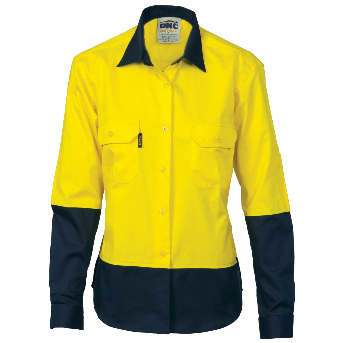 Ladies HiVis Two Tone Cotton Drill Shirt - Long Sleeve — DNC Workwear colour image