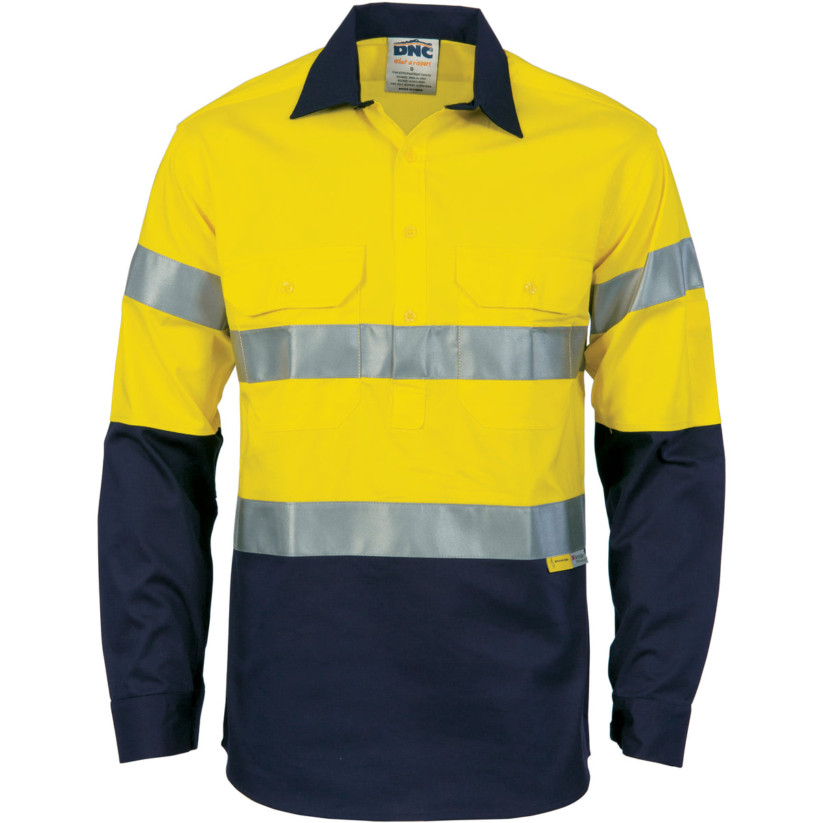 HiVis Cool-Breeze Close Front Cotton Shirt with CSR R/Tape - Long sleeve — DNC Workwear colour image