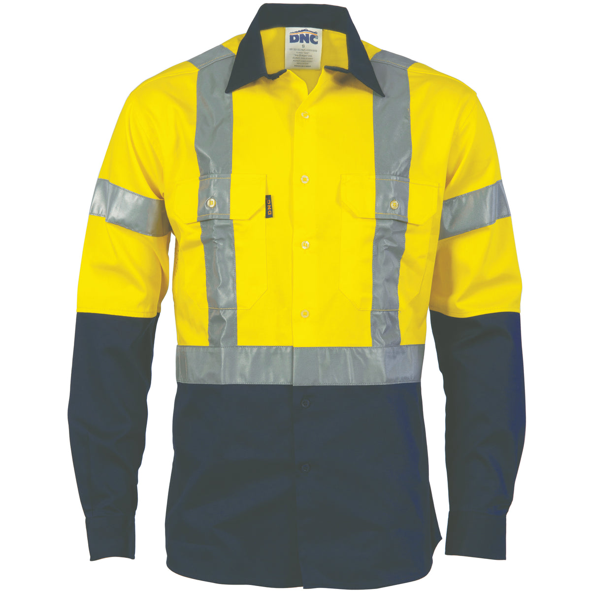 HiVis D/N Two Tone Drill Shirt with "H" Pattern CSR R/Tape - Long Sleeve — DNC Workwear colour image