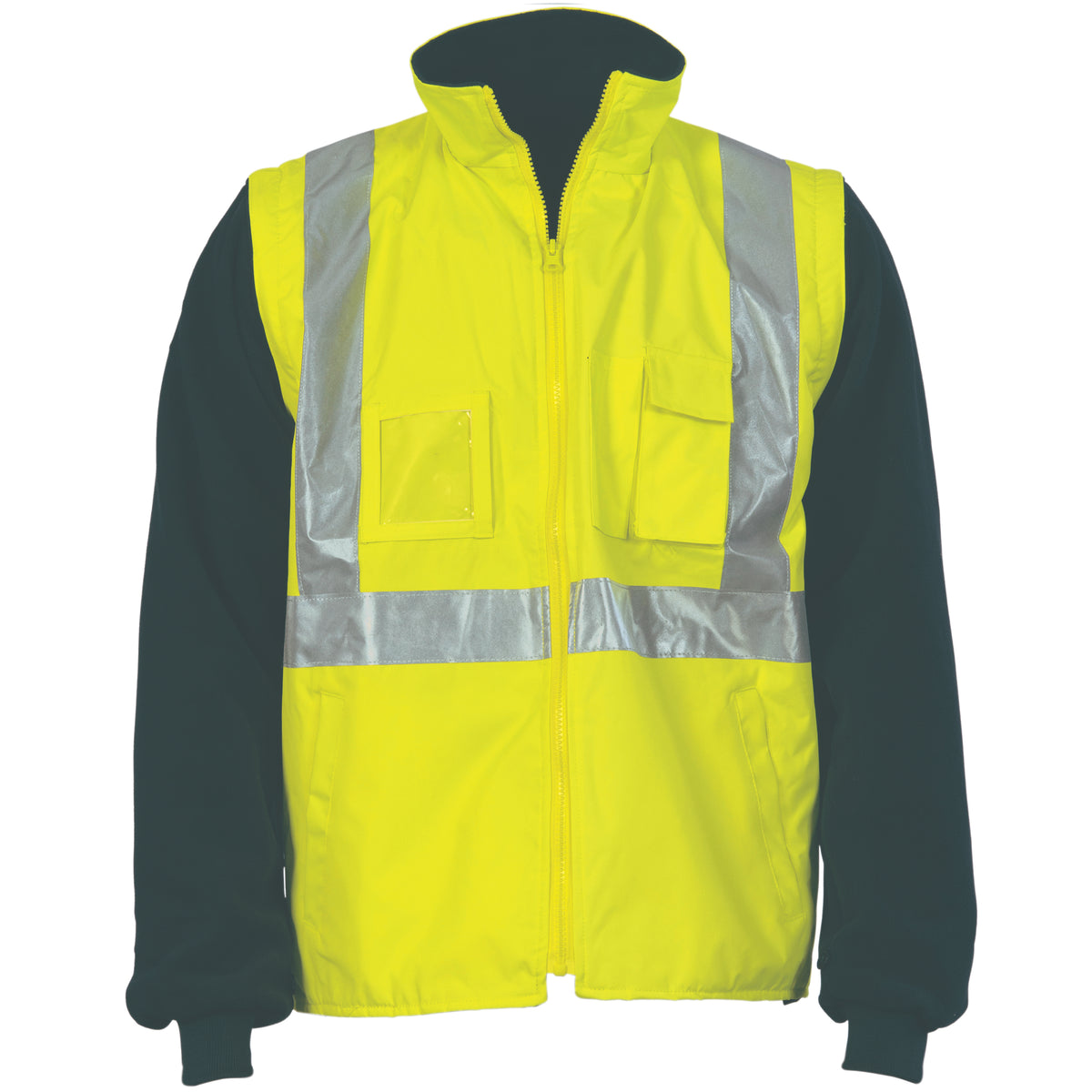 HiVis "X" Back D/N “4 in 1” Zip Off Sleeve Reversible Vest — DNC Workwear colour image