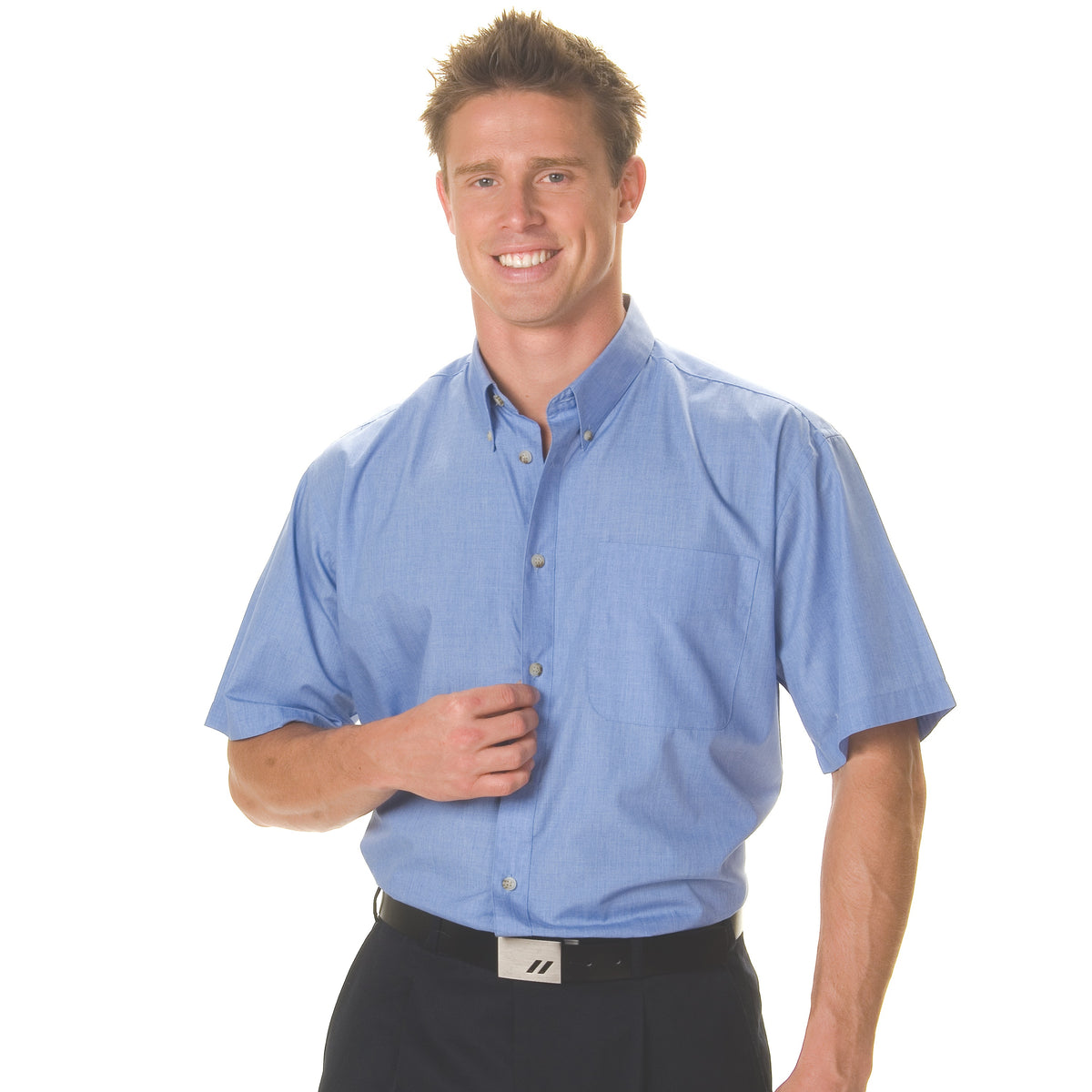 Polyester Cotton Chambray Business Shirt - Short Sleeve — DNC Workwear colour image