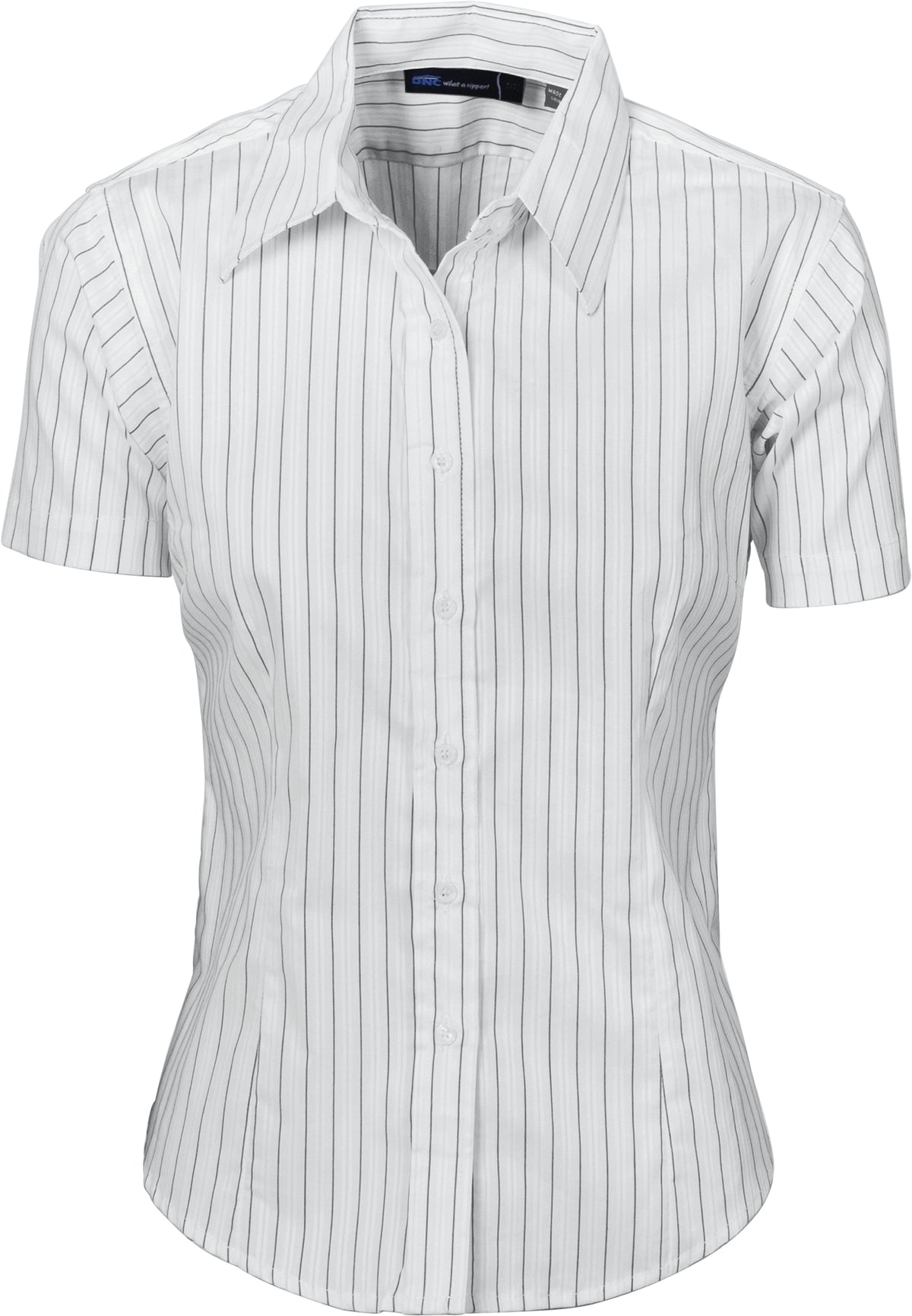 Ladies Stretch Yarn Dyed Contrast Stripe Sh irts -Short Sleeve — DNC Workwear colour image
