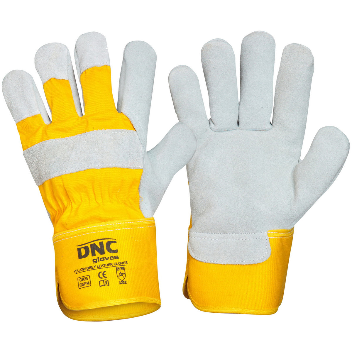 Yellow Premium Grey Leather Glove — DNC Workwear colour image