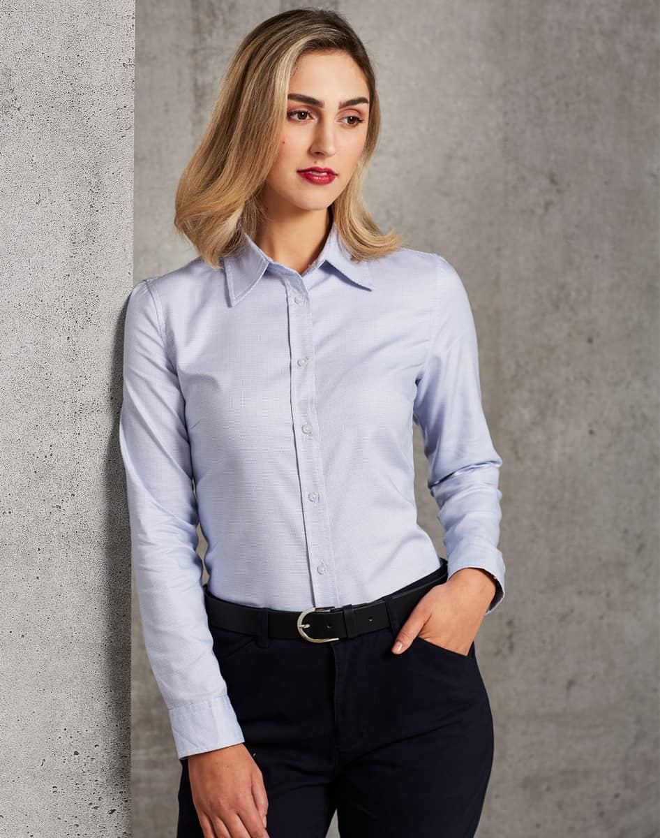 M8922 Ladies’ Dot Contrast Long Sleeve Shirt - M8922