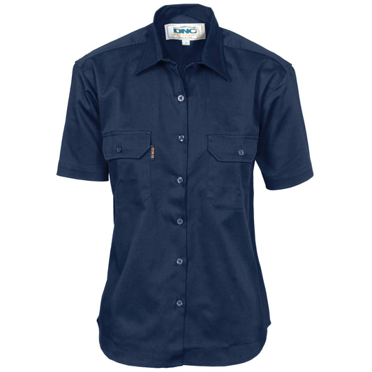 Ladies Cotton Drill Work Shirt - Short Sleeve — DNC Workwear colour image