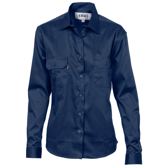 Ladies Cotton Drill Work Shirt - Long Sleeve — DNC Workwear colour image