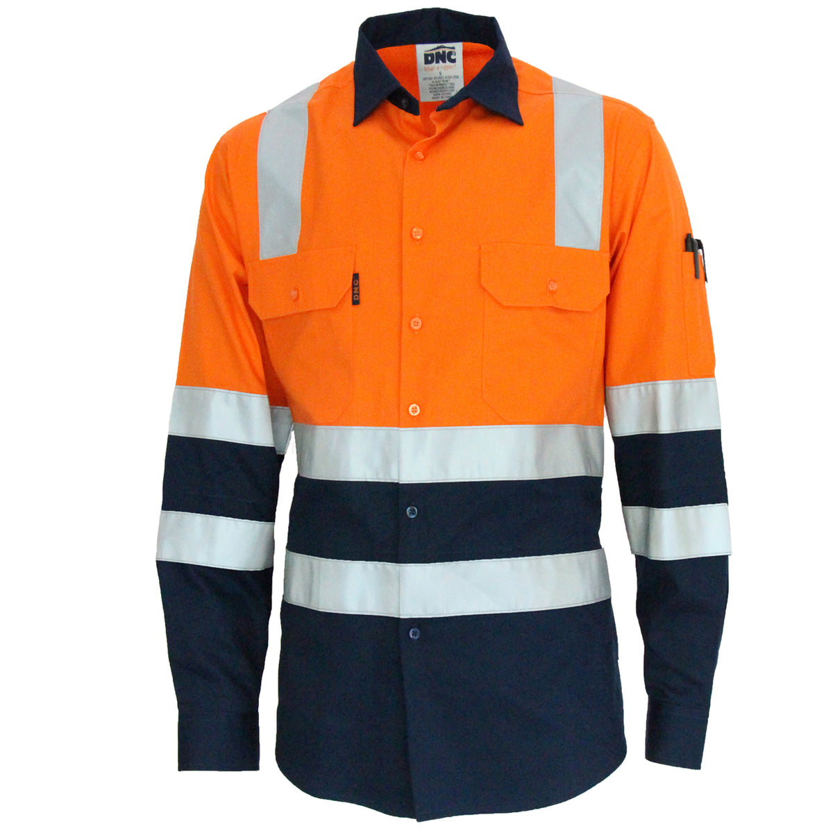 HiVis Two Tone L/W Cotton Bio-Motion & "X" Back Shirt with CSR R/Tape - L/S — DNC Workwear colour image