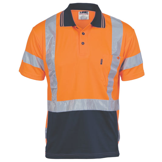 HiVis D/N Cool Breathe Polo Shirt with "X" Back CSR R/Tape - Short Sleeve — DNC Workwear colour image