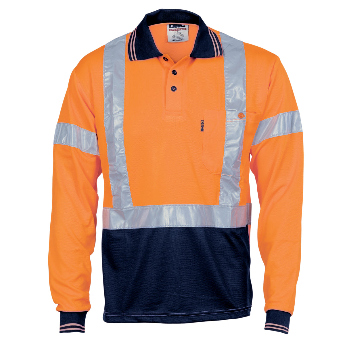 HiVis D/N Cool Breathe Polo Shirt with "X" Back CSR R/Tape - Long Sleeve — DNC Workwear colour image