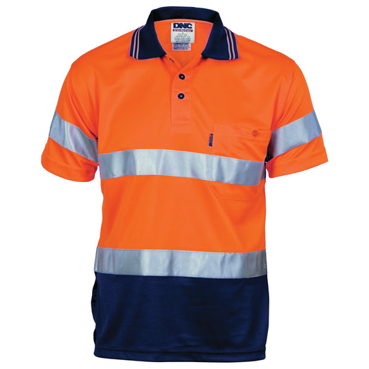 HiVis D/N Cool Breathe Polo Shirt with CSR R/Tape - Short Sleeve — DNC Workwear colour image