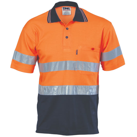 HiVis Two Tone Cotton Back Polos with CSR R/Tape - Short Sleeve — DNC Workwear colour image