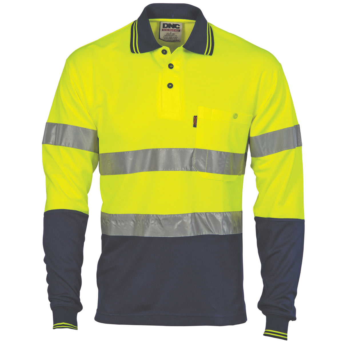 HiVis Two Tone Cotton Back Polos with CSR R/Tape - L/S — DNC Workwear colour image