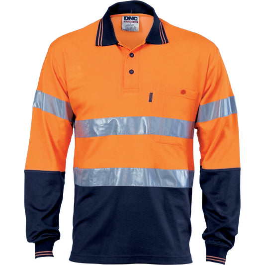 HiVis Two Tone Cotton Back Polos with CSR R/Tape - L/S — DNC Workwear colour image