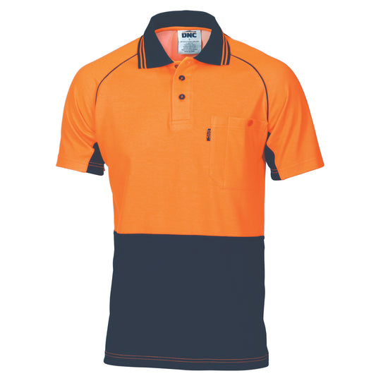 HiVis Cotton Backed Cool-Breeze Contrast Polo - Short Sleeve — DNC Workwear colour image