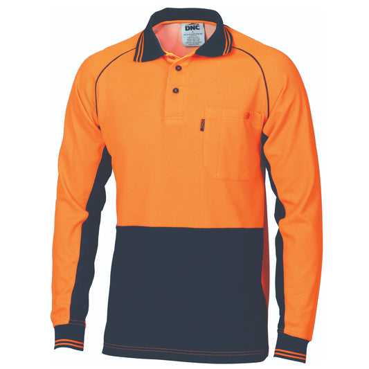 HiVis Cotton Backed Cool-Breeze Contrast Polo - long Sleeve — DNC Workwear colour image