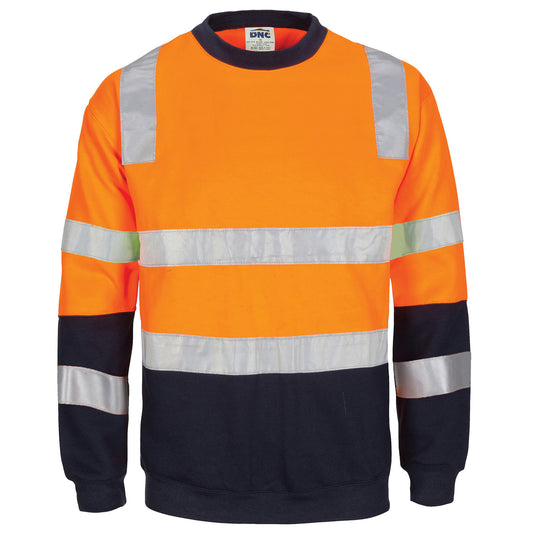 HiVis Two Tone Crew-Neck Fleecy Sweatshirt with Shoulders, Double Hoop Body & Arms CSR R/Tape — DNC Workwear colour image