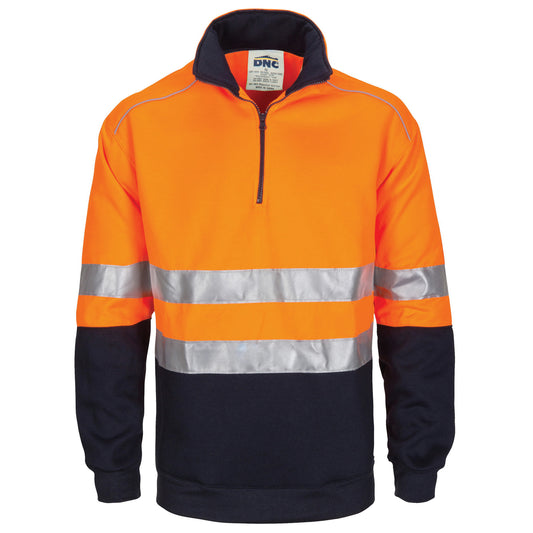 HiVis 1/2 Zip Fleecy with Hoop Pattern CSR Reflective Tape — DNC Workwear colour image