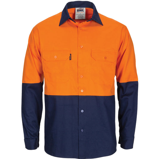 HiVis L/W Cool-Breeze Two Tone Vertical Vented Cotton Shirt with Gusset Sleeves - Long Sleeve — DNC Workwear colour image