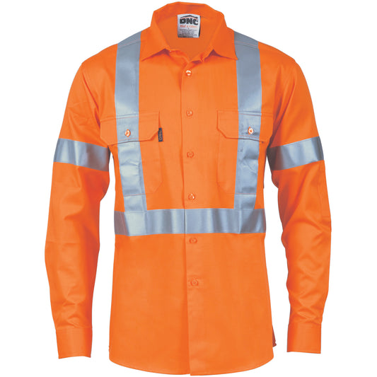 HiVis Cool-Breeze Cotton Shirt with "X" Back & Additional 3M R/Tape on Tail - Long Sleeve — DNC Workwear