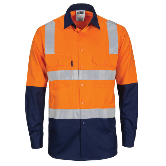 HiVis Two Tone Cool-Breeze Cotton Shirt with Hoop & Shoulder CSR R/Tape - Long Sleeve — DNC Workwear colour image