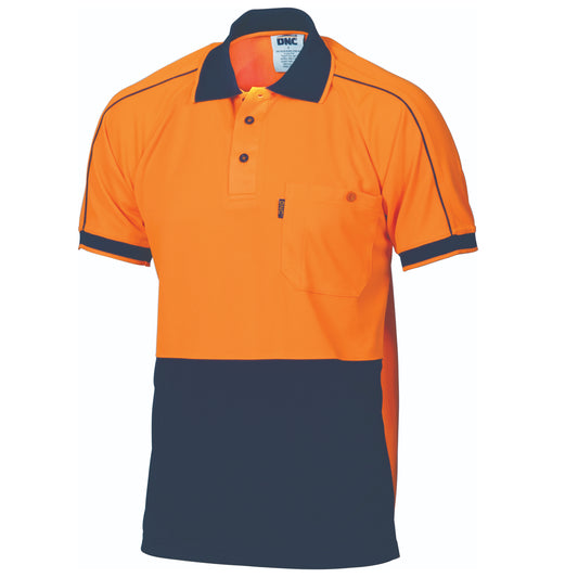 HiVis Cool-Breathe Double Piping Polo - Short Sleeve — DNC Workwear colour image