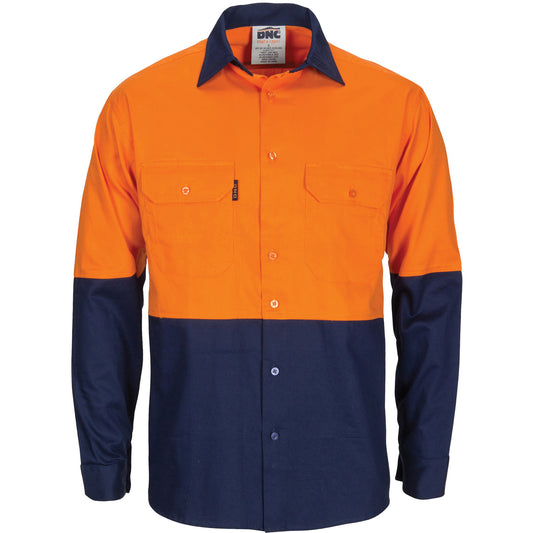 HiVis R/W Cool-Breeze Two Tone Vertical Vented Cotton Shirt with Gusset Sleeves - Long Sleeve — DNC Workwear colour image