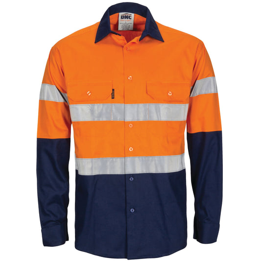 HiVis R/W Cool-Breeze Two Tone Vertical Vented Cotton Shirt with Gusset Sleeves CSR R/Tape - Long Sl — DNC Workwear colour image