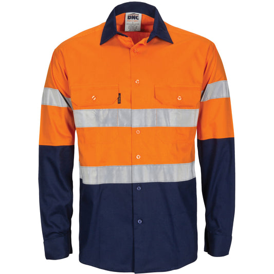 HiVis L/W Cool-Breeze Two Tone Vertical Vented Cotton Shirt with Gusset Sleeves CSR R/Tape - Long Sl — DNC Workwear colour image