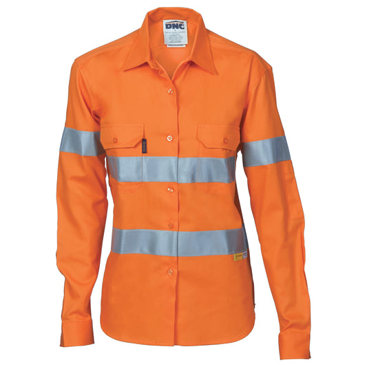 Ladies HiVis Cool-Breeze Cotton Shirt with CSR R/Tape - Long sleeve — DNC Workwear colour image