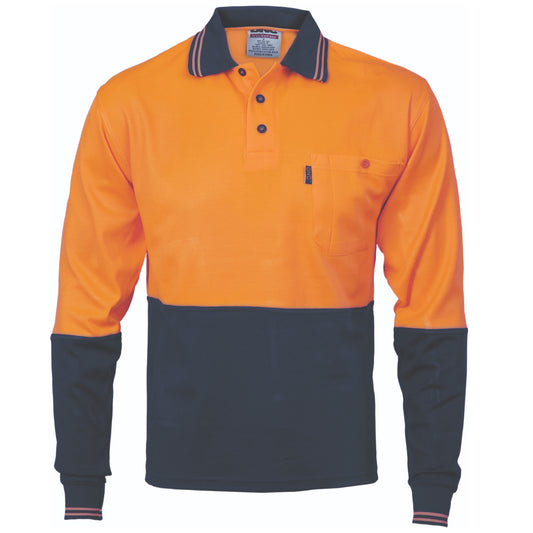 Cotton Back HiVis Two Tone Fluro Polo - Long Sleeve — DNC Workwear colour image