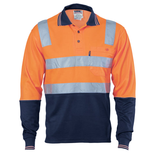 Cotton Back HiVis Two Tone Polo Shirt with CSR R/Tape - L/S — DNC Workwear colour image