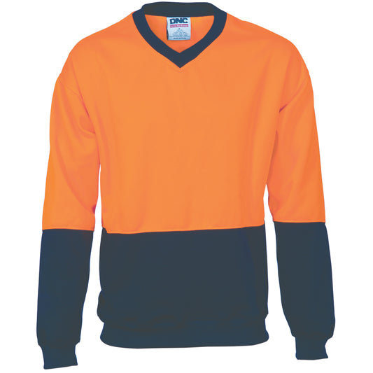 HiVis Two Tone Fleecy Sweatshirt (Sloppy Joe) V-Neck — DNC Workwear colour image