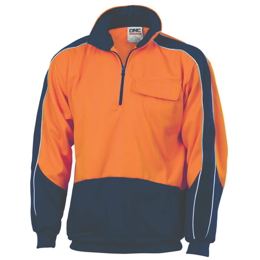 HiVis Two Tone 1/2 Zip Hi-Neck Panel Fleecy Windcheater — DNC Workwear colour image