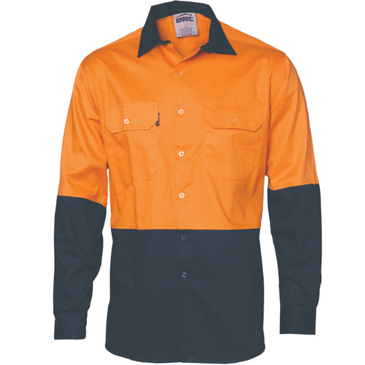 HiVis Two Tone Cotton Drill Shirt - Long Sleeve — DNC Workwear colour image