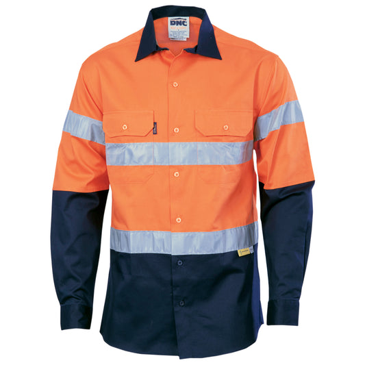 HiVis Two Tone Drill Shirt with 3M 8910 R/Tape - Long Sleeve — DNC Workwear colour image